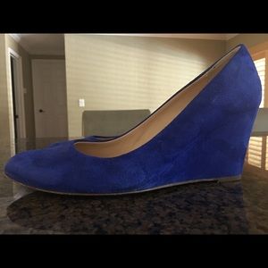 J. Crew royal blue suede 3” wedge heels, NEW